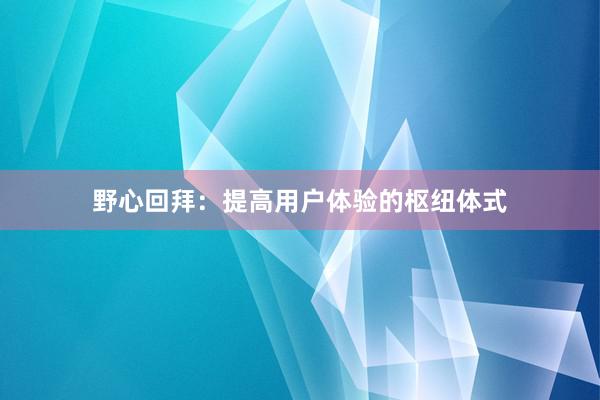 野心回拜：提高用户体验的枢纽体式